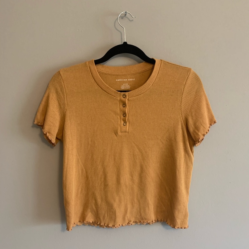 American Eagle Crop Short Sleeve Henley, Small